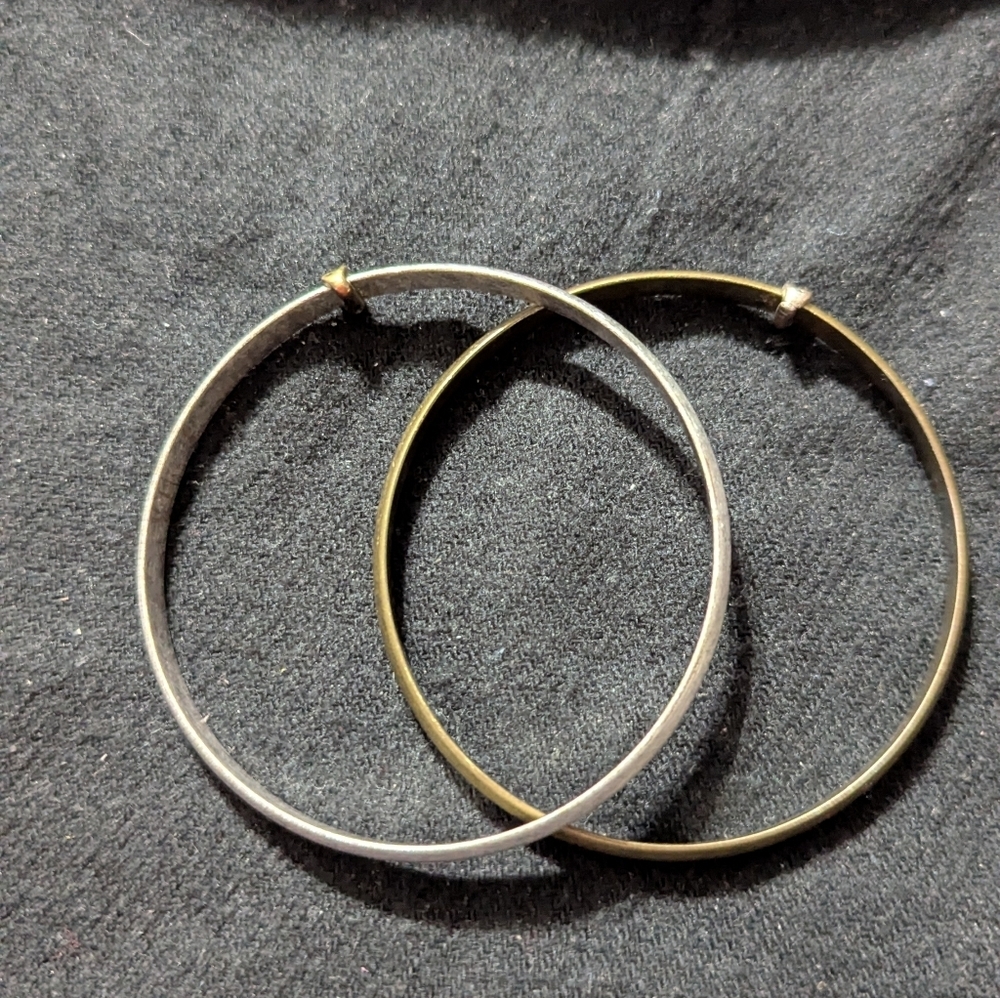 Silver and Brass Tone Bangle Statement Bracelet - Set Of 2 - Picture 2 of 4